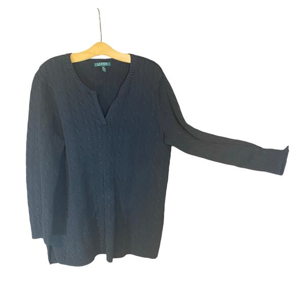 Lauren Ralph Lauren Black Cable Knit Tunic Sweater Plus Size 2X - Picture 1 of 7